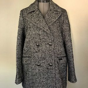 SUPERDRY Black White Tweed Wool Shift Coat Jacket